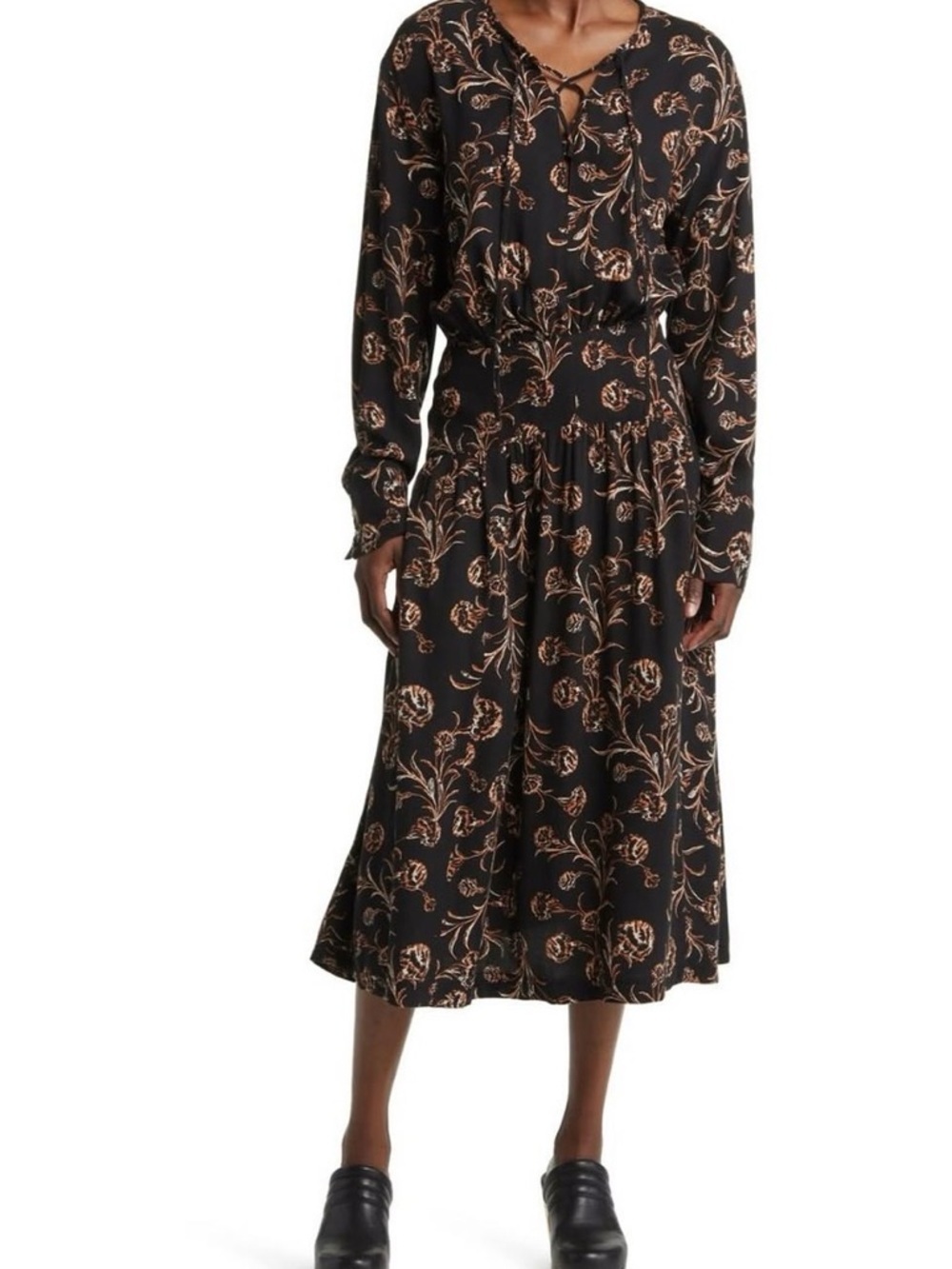 Treasure & Bond • nwt Rayon Black and Brown Floral Long Sleeve Dress